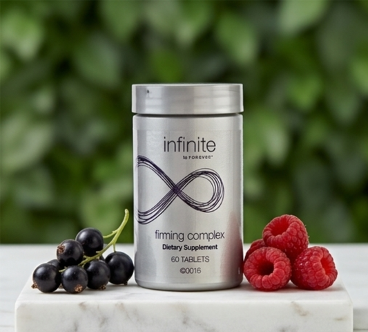 Infinite by Forever Firming Complex 60-tablet bottle with premium gold labeling.