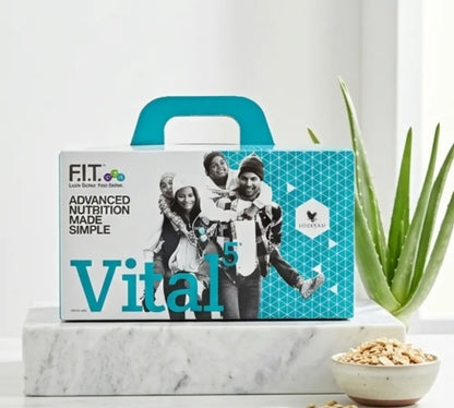 Vital5 Pak box showing all contents including 4 liters of Aloe Vera Gel and supplements.