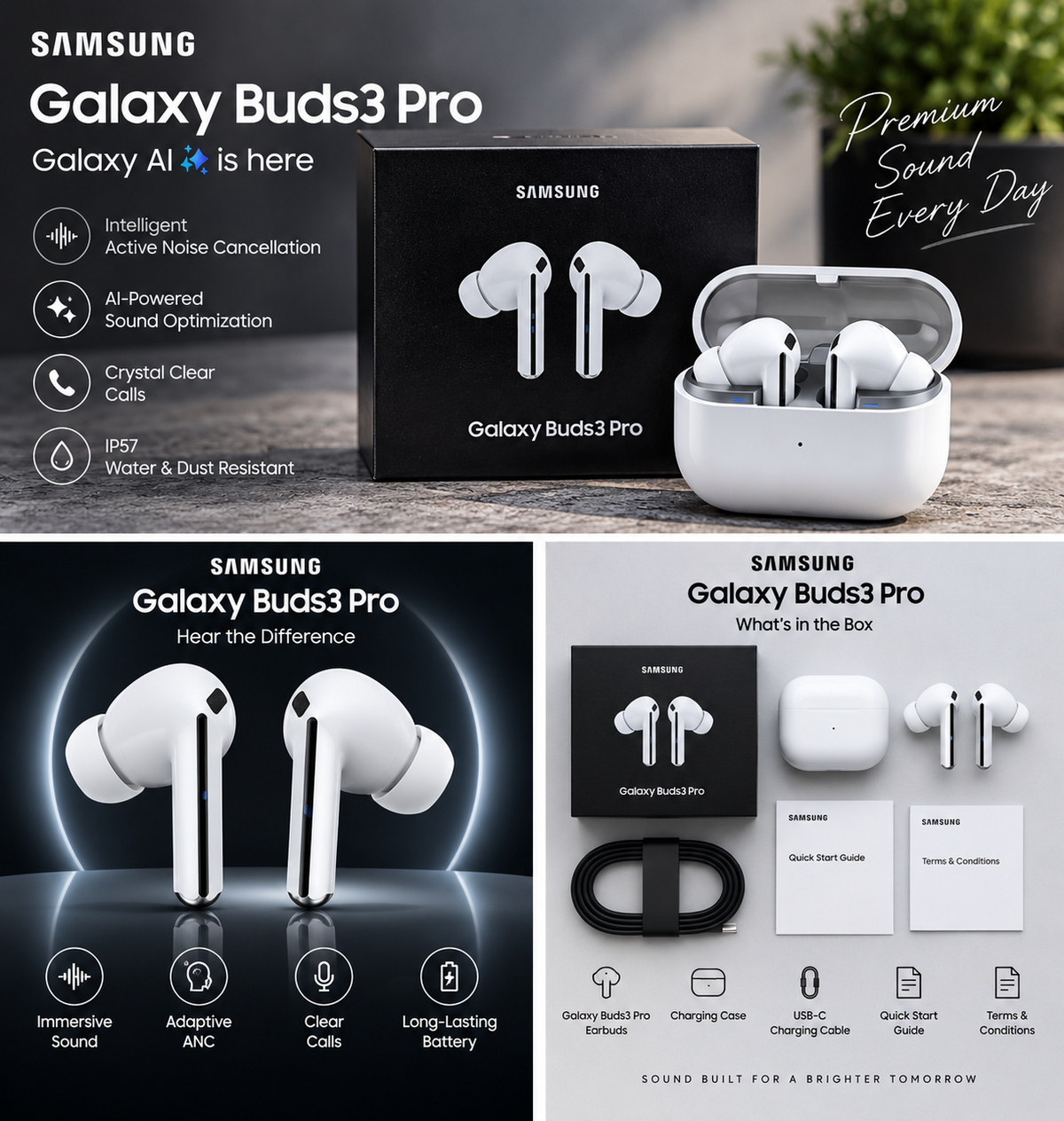 Samsung Galaxy Buds3 Pro Wireless Bluetooth Earbuds with Charging Case
