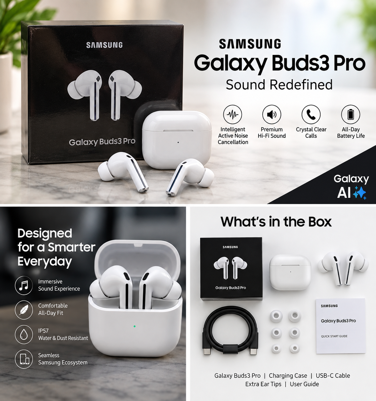 Samsung Galaxy Buds3 Pro Wireless Bluetooth Earbuds with Charging Case
