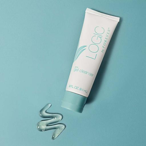 Swatch of the clear, soothing gel cleanser on fingertips.