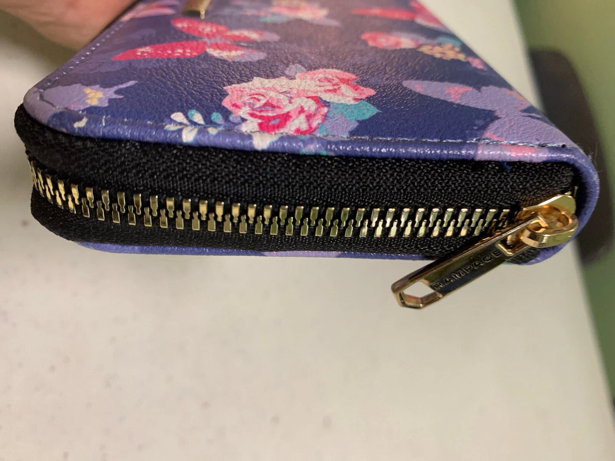 RAMPAGE Purple Butterfly & Floral Zipper Wallet Clutch – 4 Sections