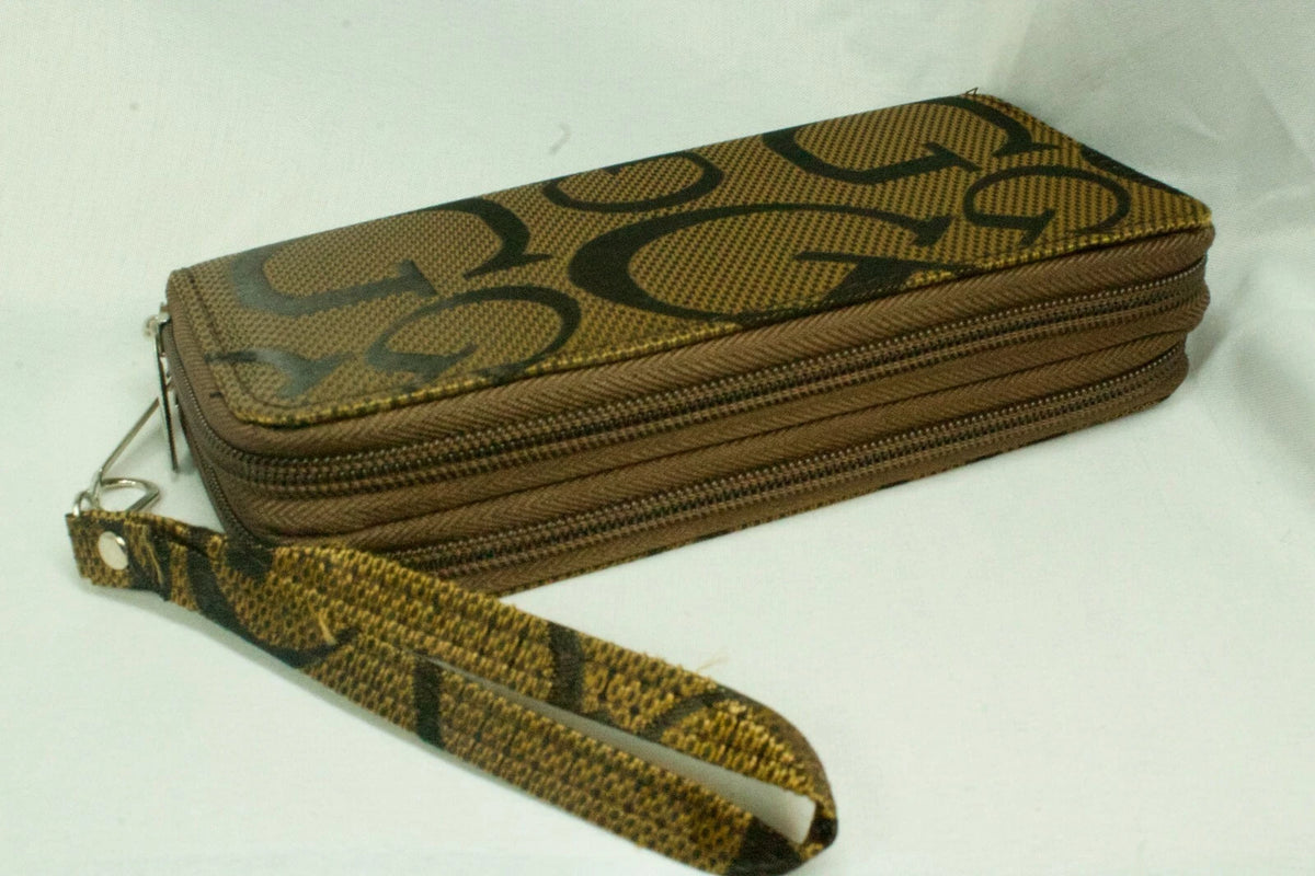 Ladies Large G Pattern Double-Zip Wallet – Dark Gold